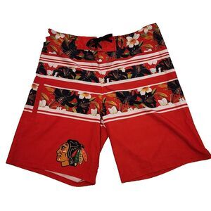 men's NHL Chicago Blackhawks tropical Board Shorts red‎ floral hockey Size 38